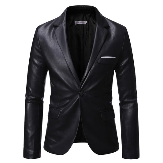 Veste de costume simple en cuir Pu un bouton petit homme grande taille