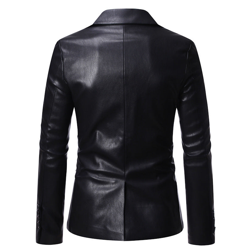 Veste de costume simple en cuir Pu un bouton petit homme grande taille