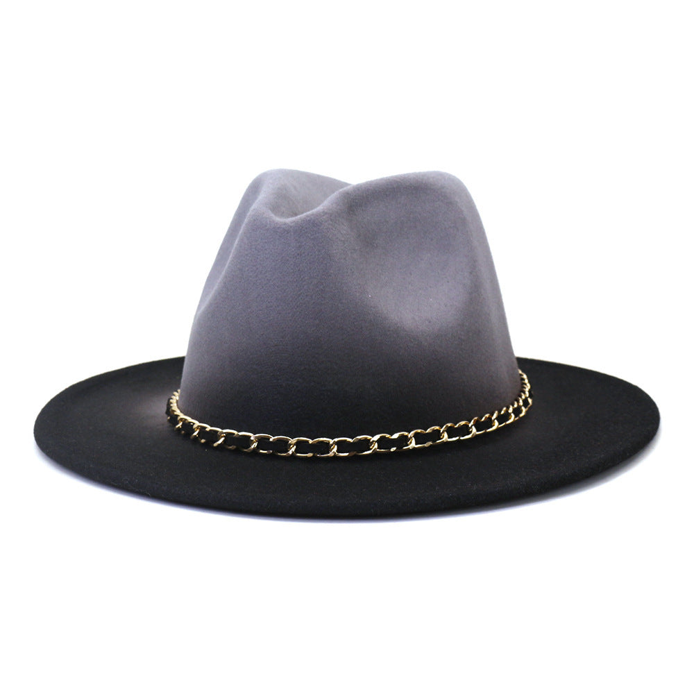 Painted Woolen Flat Brim Autumn And Winter British Style Fashion Fedora Hat