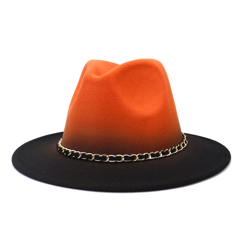 Painted Woolen Flat Brim Autumn And Winter British Style Fashion Fedora Hat