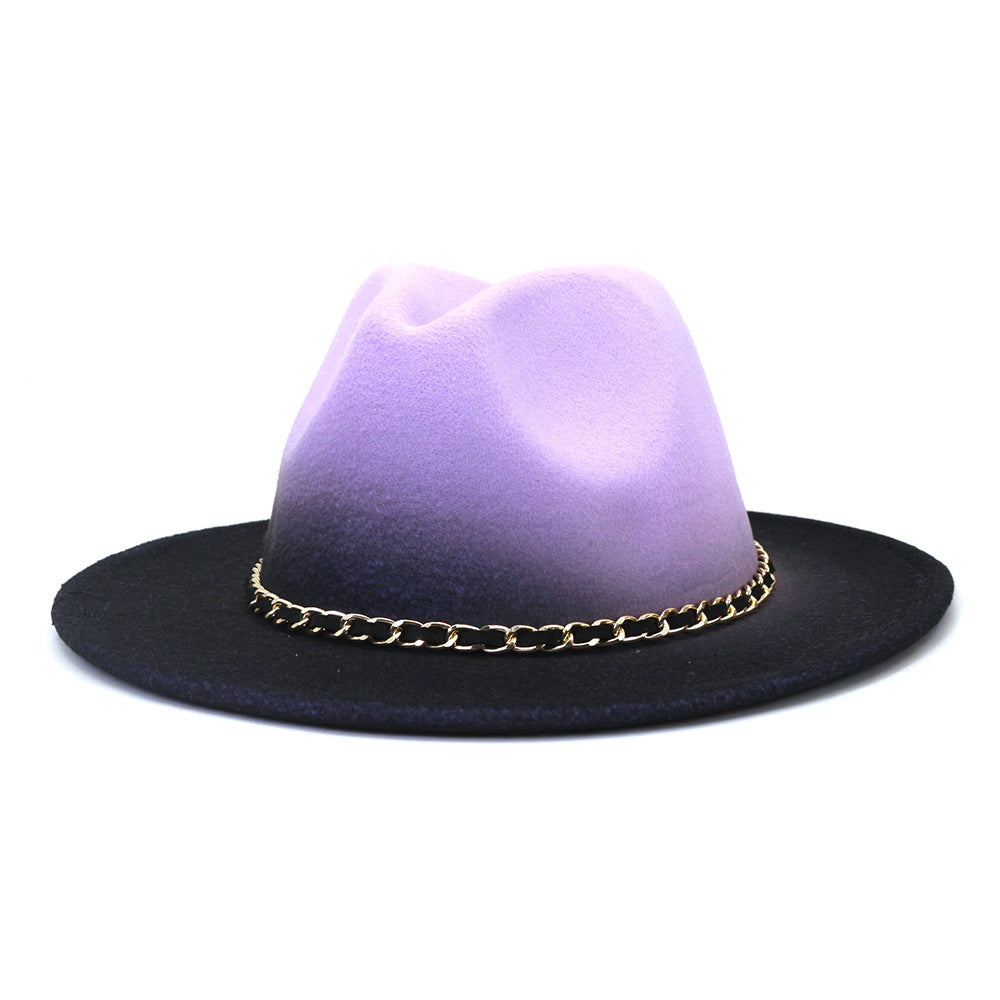 Painted Woolen Flat Brim Autumn And Winter British Style Fashion Fedora Hat