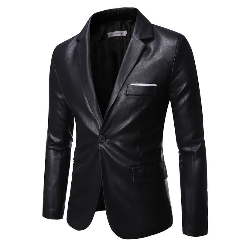 Veste de costume simple en cuir Pu un bouton petit homme grande taille